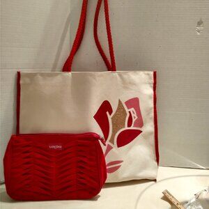 NEW 2 PIECE LANCOME BAGS, TOTE + MATCHING COSMETIC BAG